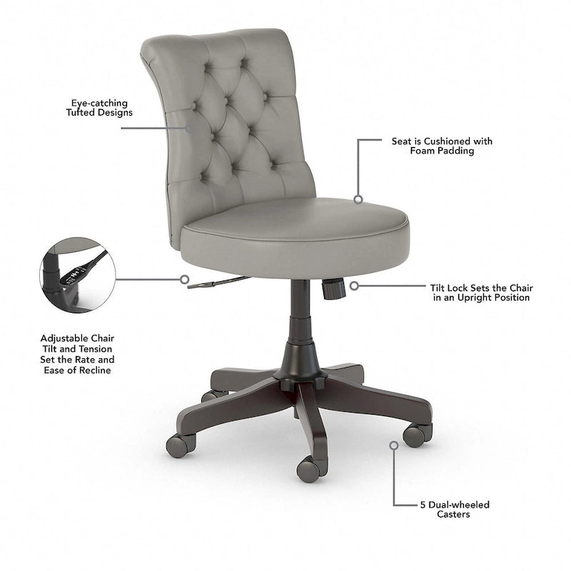 Chaise de bureau sans accoudoirs à dossier mi-haut touffeté et réglable en hauteur