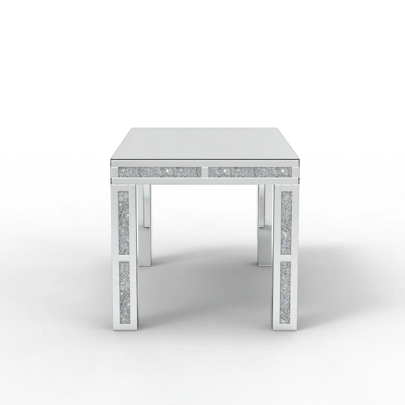 Table à manger rectangulaire miroir avec incrustations de diamants écrasés – Pièce maîtresse glamour pour salle à manger