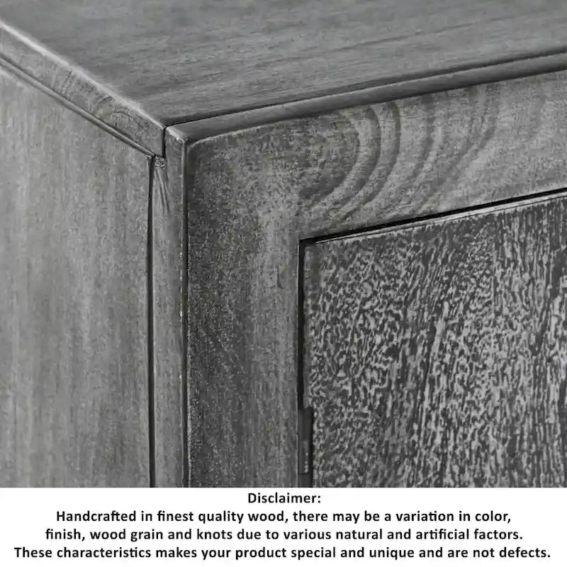 Meuble d'appoint 99 cm en manguier artisanal avec portes médaillon – Piétement en fer gris et noir