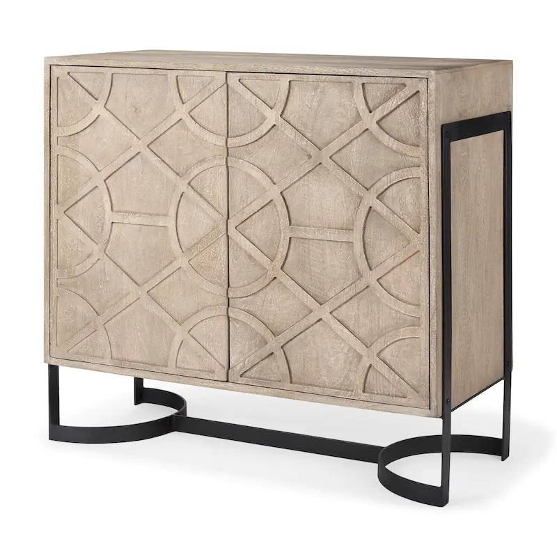 Meuble d'appoint 2 portes en bois de manguier avec cadre en métal noir - Marron clair