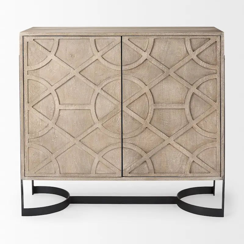 Meuble d'appoint 2 portes en bois de manguier avec cadre en métal noir - Marron clair