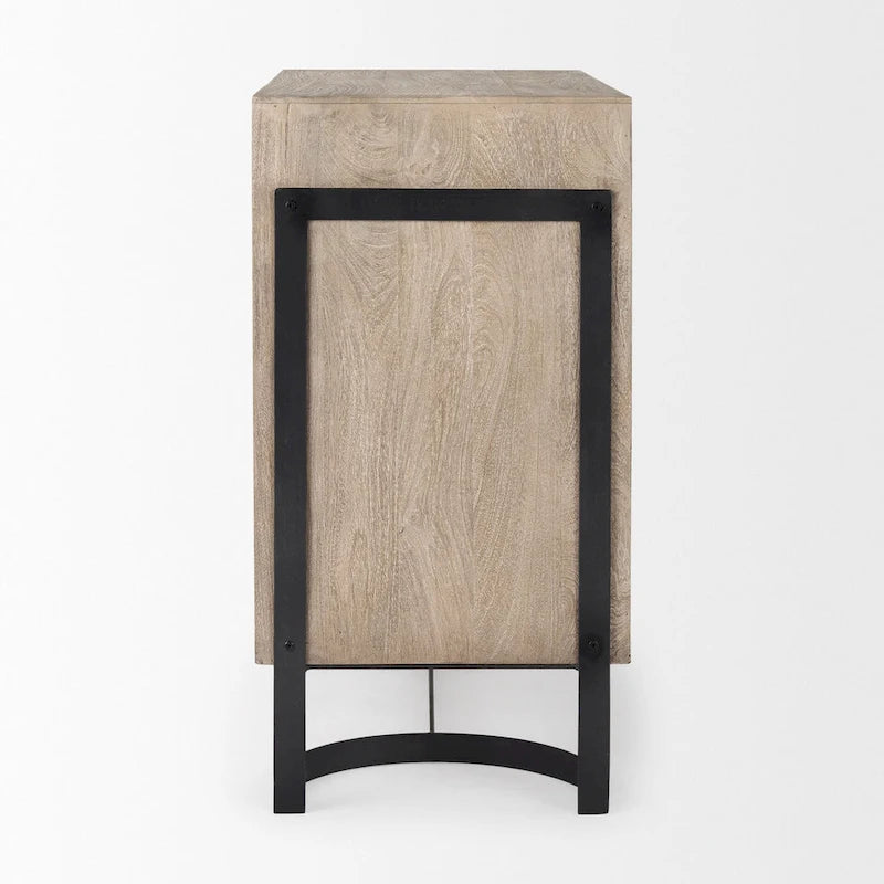 Meuble d'appoint 2 portes en bois de manguier avec cadre en métal noir - Marron clair