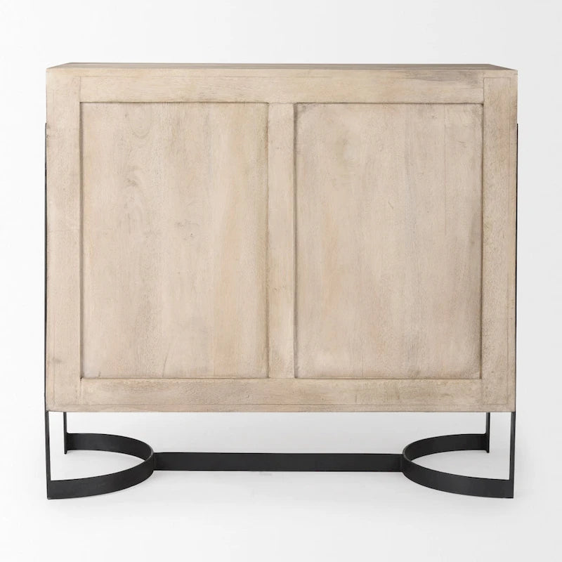 Meuble d'appoint 2 portes en bois de manguier avec cadre en métal noir - Marron clair