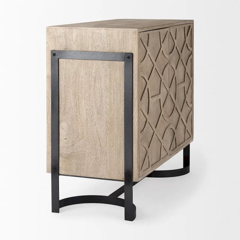 Meuble d'appoint 2 portes en bois de manguier avec cadre en métal noir - Marron clair