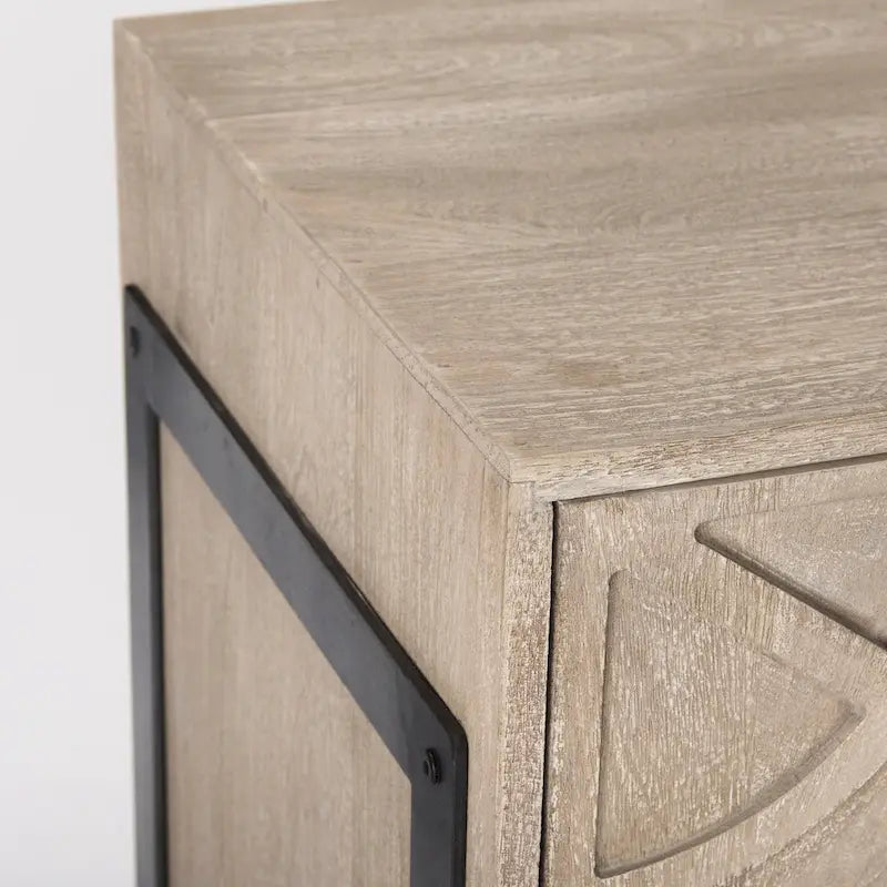 Meuble d'appoint 2 portes en bois de manguier avec cadre en métal noir - Marron clair