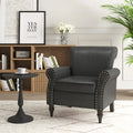 Fauteuil d'appoint en similicuir avec accoudoirs roulés et garniture cloutée – Chaise de salon classique avec pieds en bois massif