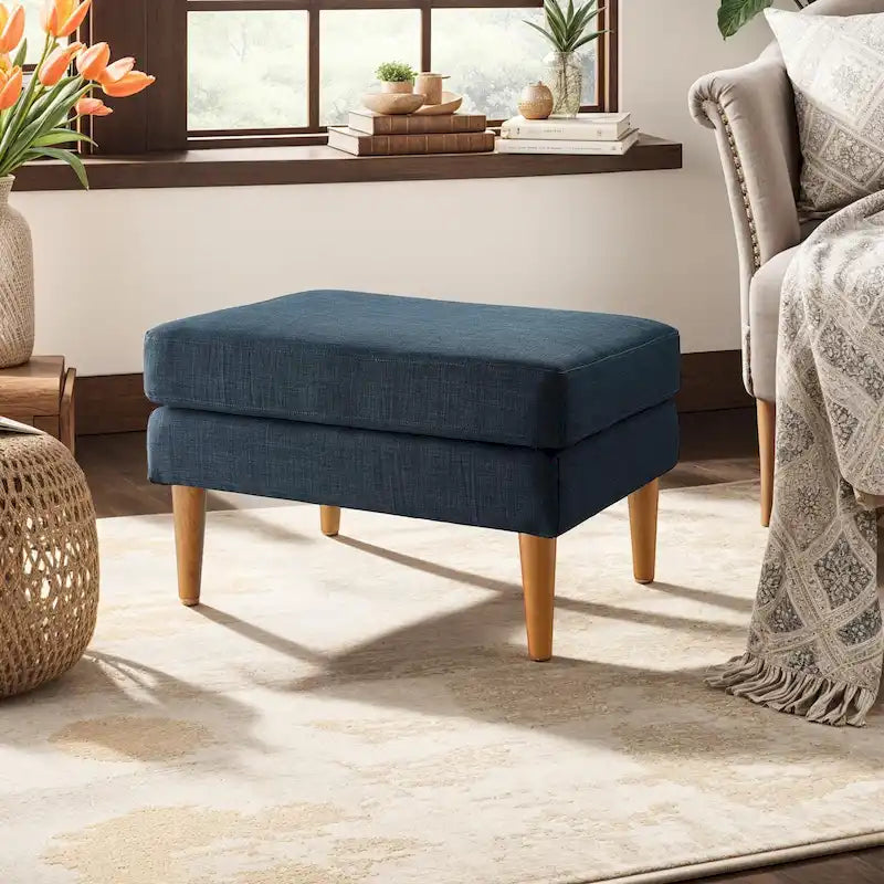 Repose-pieds et siège d'appoint rembourré de style moderne du milieu du siècle avec pieds coniques en bois