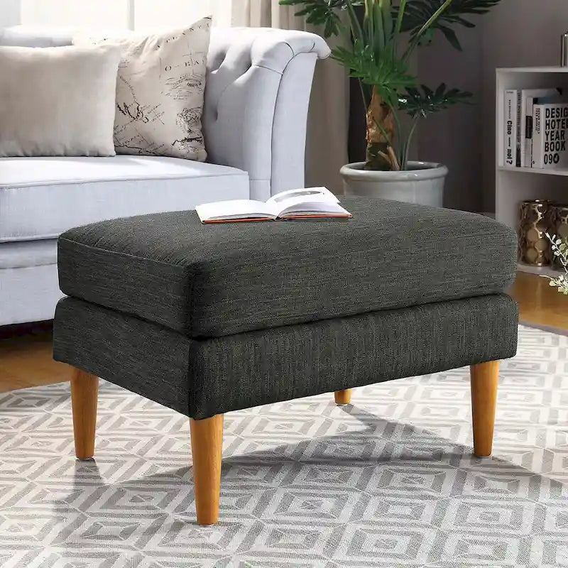 Repose-pieds et siège d'appoint rembourré de style moderne du milieu du siècle avec pieds coniques en bois