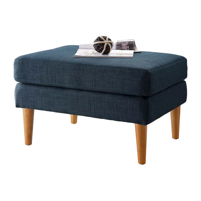 Repose-pieds et siège d'appoint rembourré de style moderne du milieu du siècle avec pieds coniques en bois