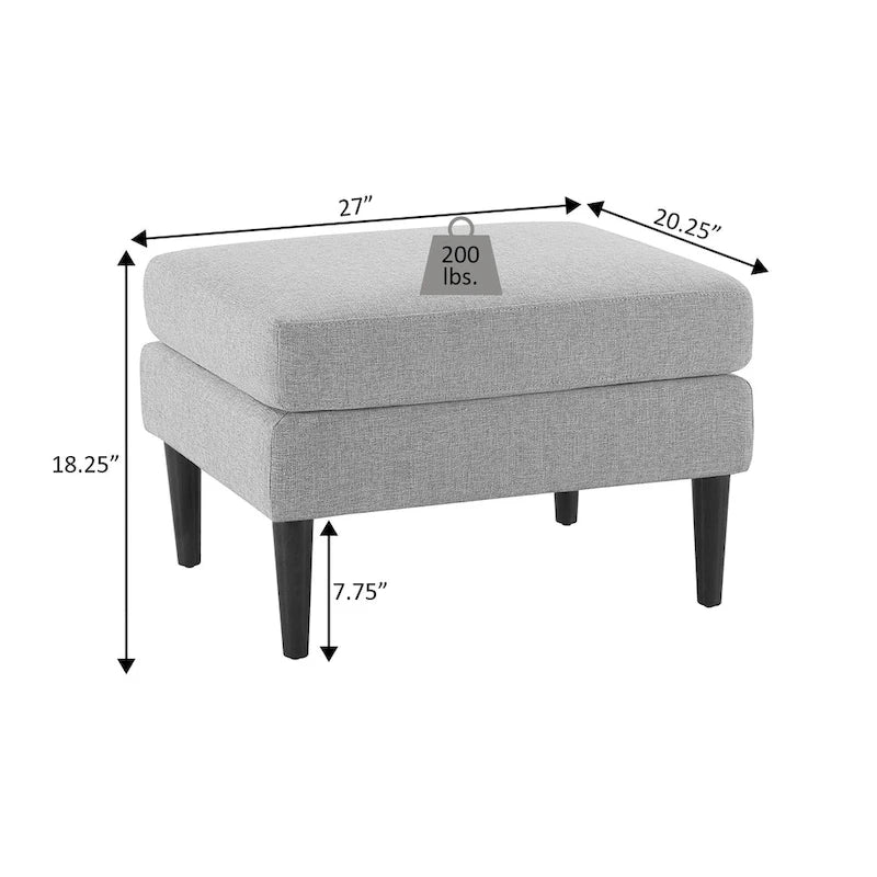 Repose-pieds et siège d'appoint rembourré de style moderne du milieu du siècle avec pieds coniques en bois