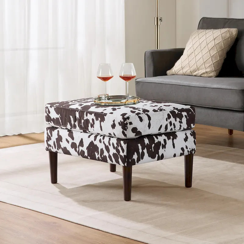 Repose-pieds et siège d'appoint rembourré de style moderne du milieu du siècle avec pieds coniques en bois