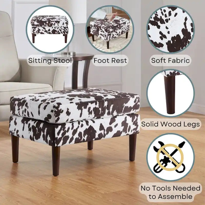 Repose-pieds et siège d'appoint rembourré de style moderne du milieu du siècle avec pieds coniques en bois