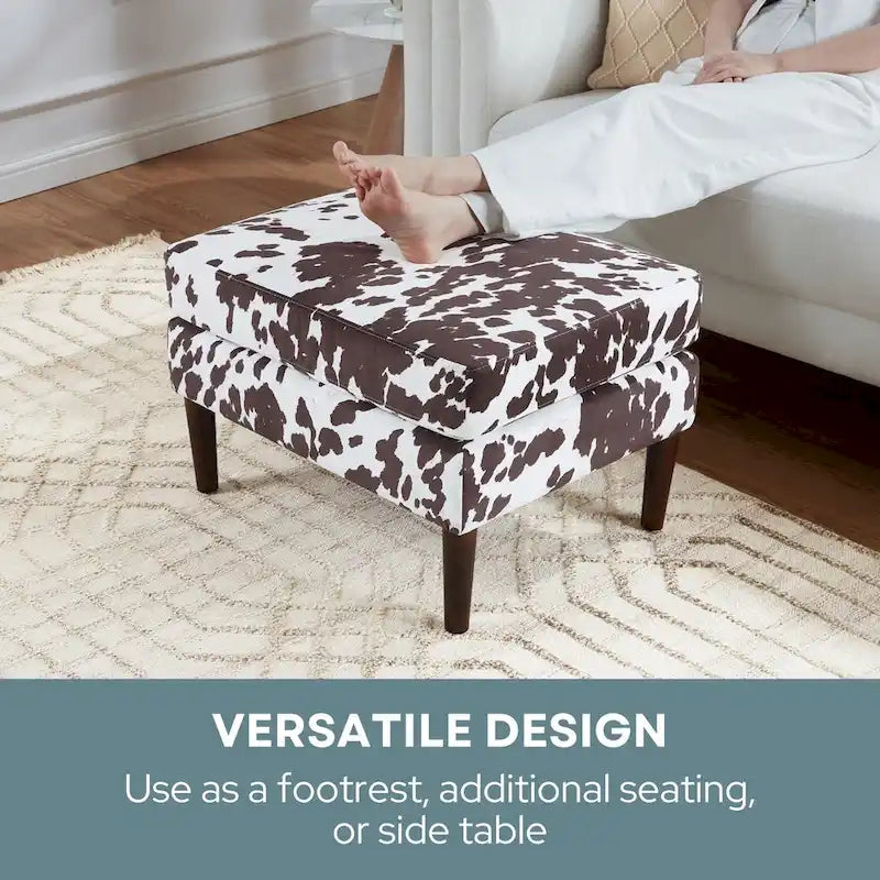 Repose-pieds et siège d'appoint rembourré de style moderne du milieu du siècle avec pieds coniques en bois
