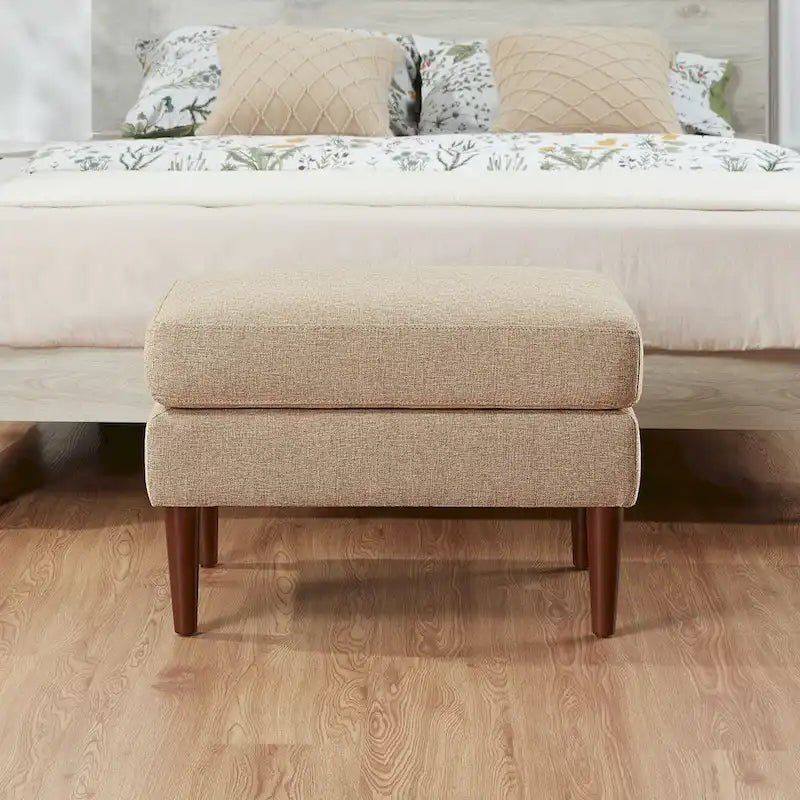 Repose-pieds et siège d'appoint rembourré de style moderne du milieu du siècle avec pieds coniques en bois