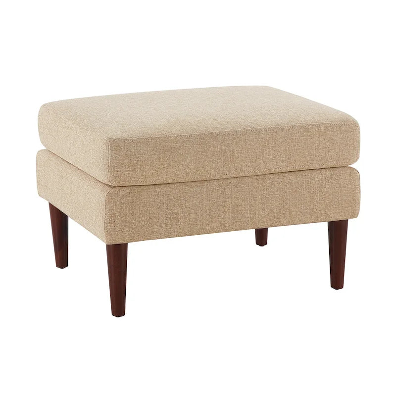 Repose-pieds et siège d'appoint rembourré de style moderne du milieu du siècle avec pieds coniques en bois