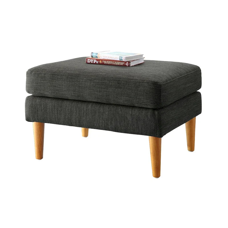 Repose-pieds et siège d'appoint rembourré de style moderne du milieu du siècle avec pieds coniques en bois