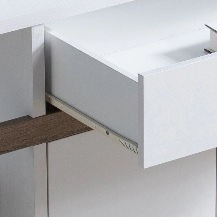 Buffet bicolore avec tiroir, rangement à double porte et étagères ouvertes – Blanc et taupe foncé