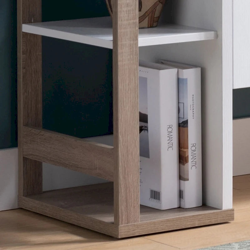 Buffet bicolore avec tiroir, rangement à double porte et étagères ouvertes – Blanc et taupe foncé