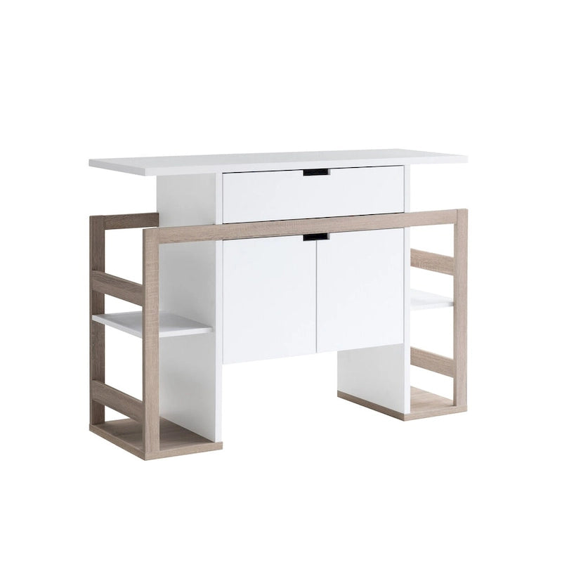 Buffet bicolore avec tiroir, rangement à double porte et étagères ouvertes – Blanc et taupe foncé
