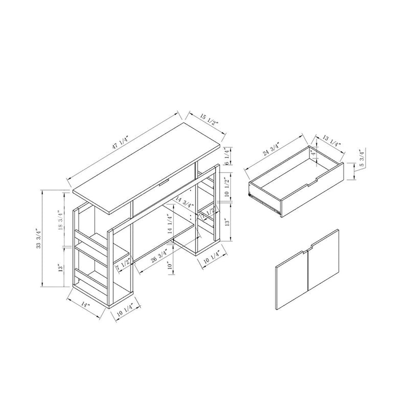 Buffet bicolore avec tiroir, rangement à double porte et étagères ouvertes – Blanc et taupe foncé