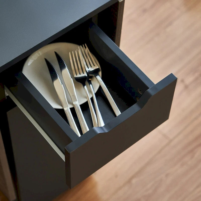 Table de salle à manger à abattants avec tiroir de rangement, placard et roulettes