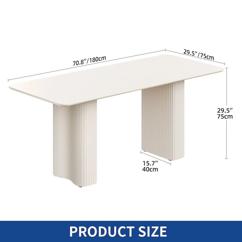 Table à manger moderne avec piètement incurvé - Blanc cassé