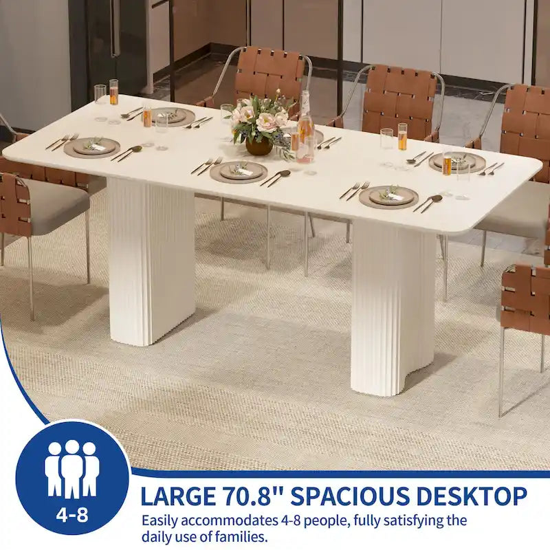 Table à manger moderne avec piètement incurvé - Blanc cassé