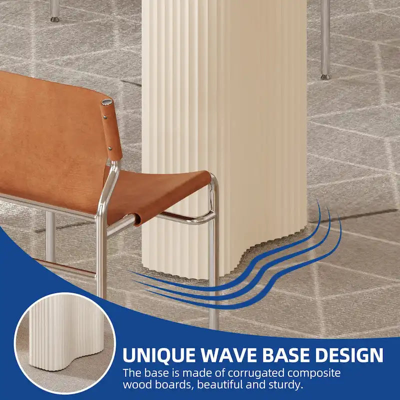 Table à manger moderne avec piètement incurvé - Blanc cassé