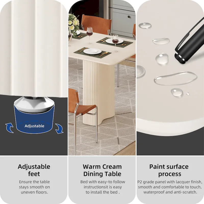 Table à manger moderne avec piètement incurvé - Blanc cassé