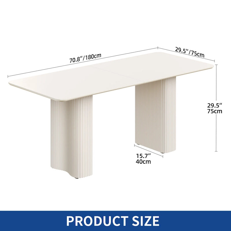 Table à manger moderne avec piètement incurvé - Blanc cassé