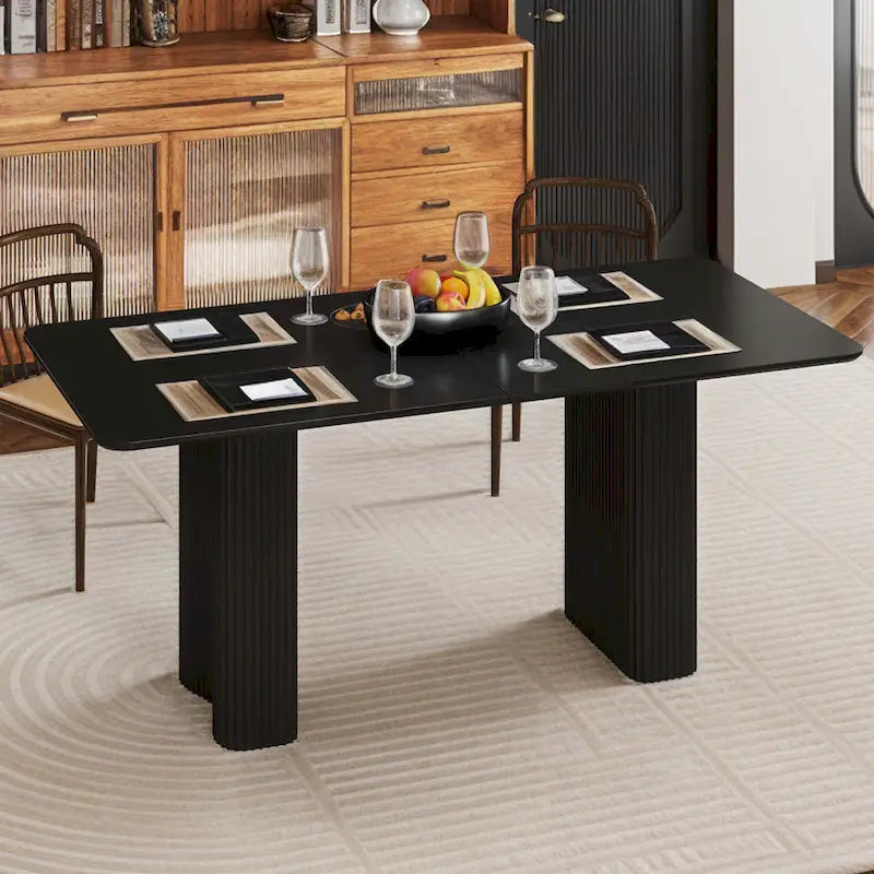 Table à manger moderne avec piètement incurvé - Blanc cassé