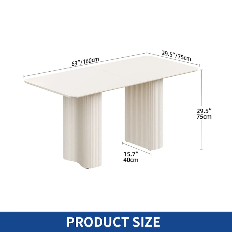 Table à manger moderne avec piètement incurvé - Blanc cassé