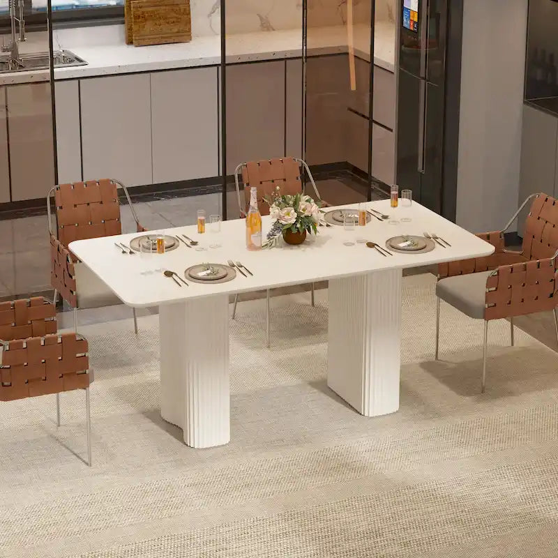 Table à manger moderne avec piètement incurvé - Blanc cassé