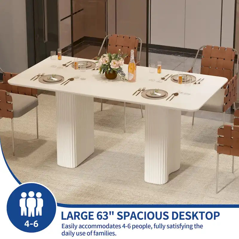 Table à manger moderne avec piètement incurvé - Blanc cassé