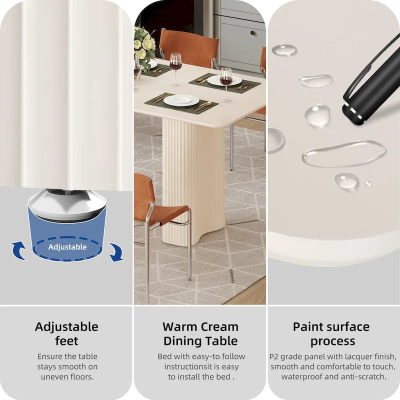 Table à manger moderne avec piètement incurvé - Blanc cassé