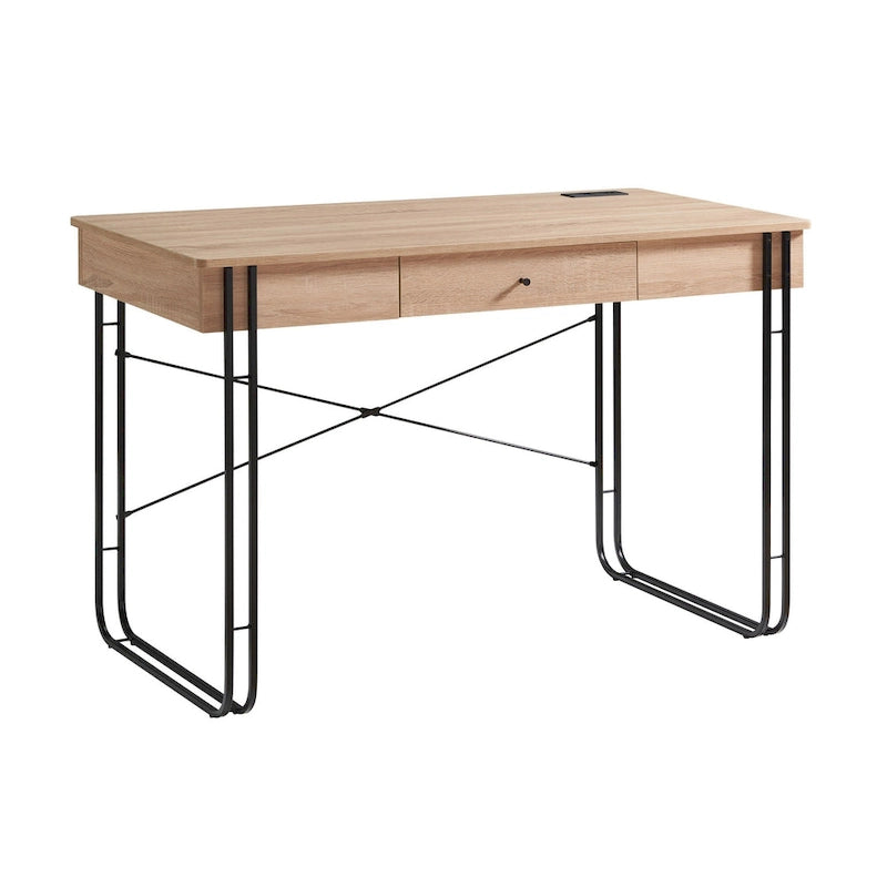 Bureau moderne de 47" pour la maison avec tiroir et port USB intégré – Brun clair et noir