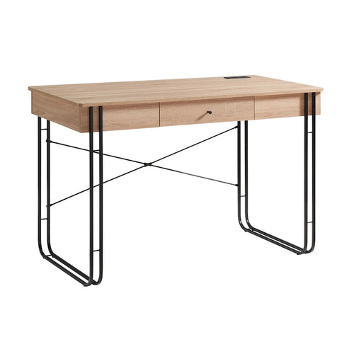 Bureau moderne de 47" pour la maison avec tiroir et port USB intégré – Brun clair et noir