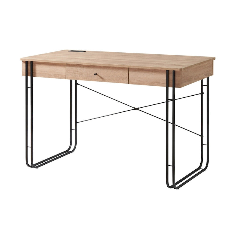 Bureau moderne de 47" pour la maison avec tiroir et port USB intégré – Brun clair et noir