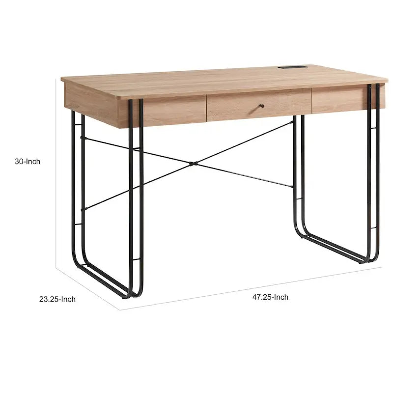 Bureau moderne de 47" pour la maison avec tiroir et port USB intégré – Brun clair et noir