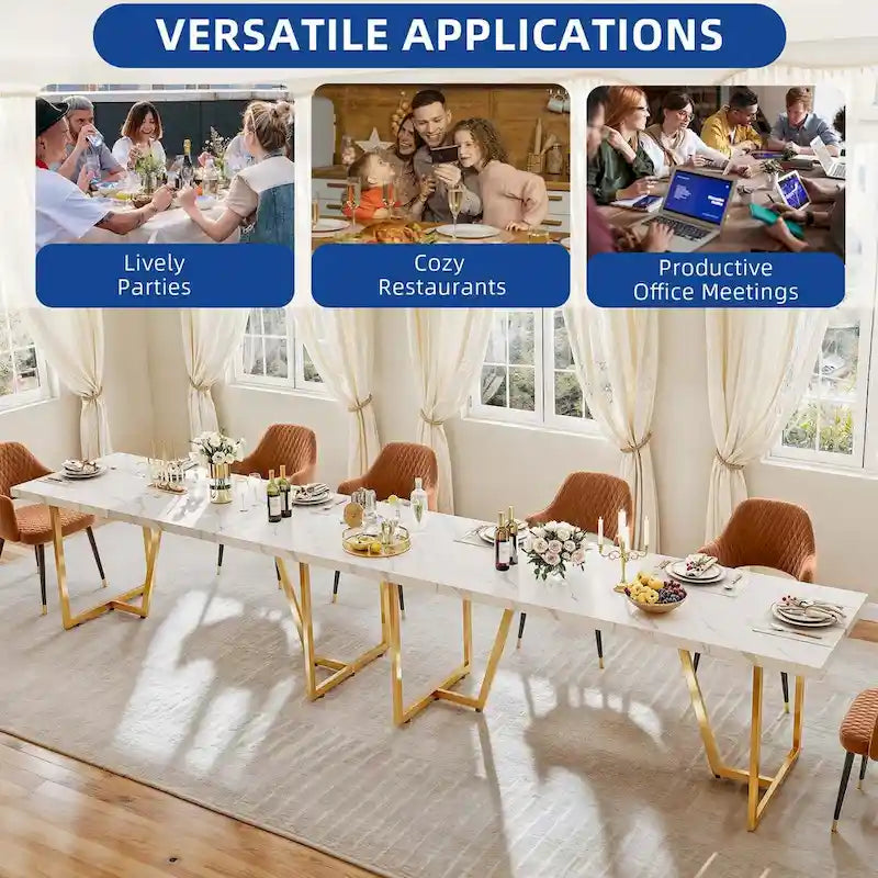 Grande Table à Manger en Faux Marbre avec Piétement Géométrique en Métal