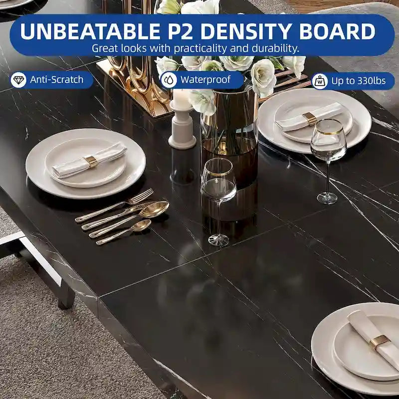 Grande Table à Manger en Faux Marbre avec Piétement Géométrique en Métal