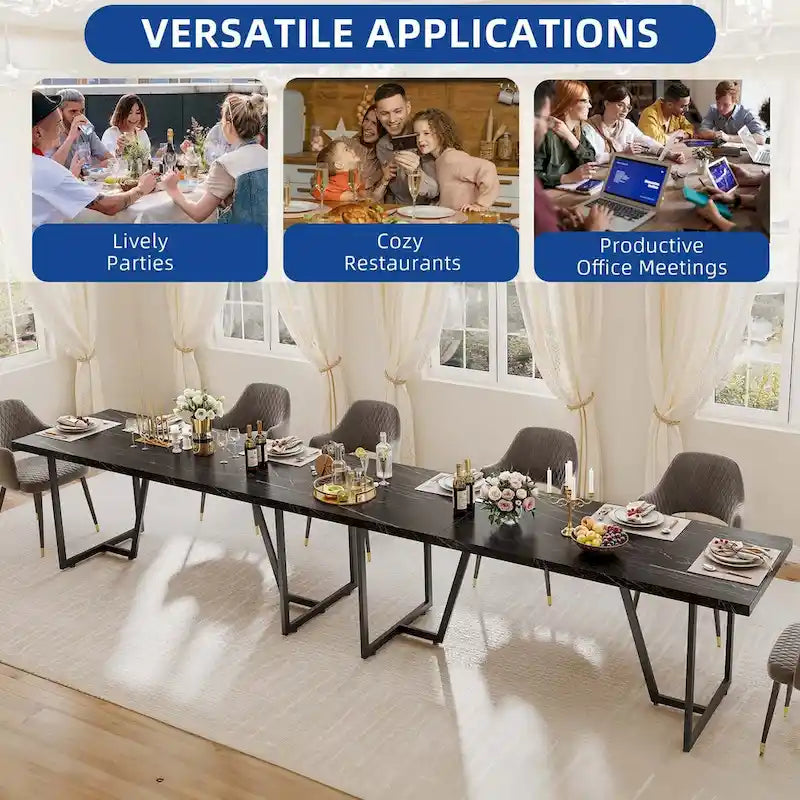 Grande Table à Manger en Faux Marbre avec Piétement Géométrique en Métal