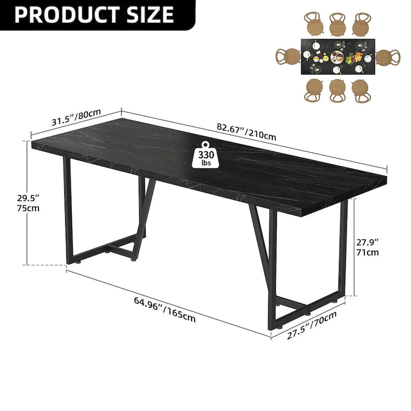 Grande Table à Manger en Faux Marbre avec Piétement Géométrique en Métal