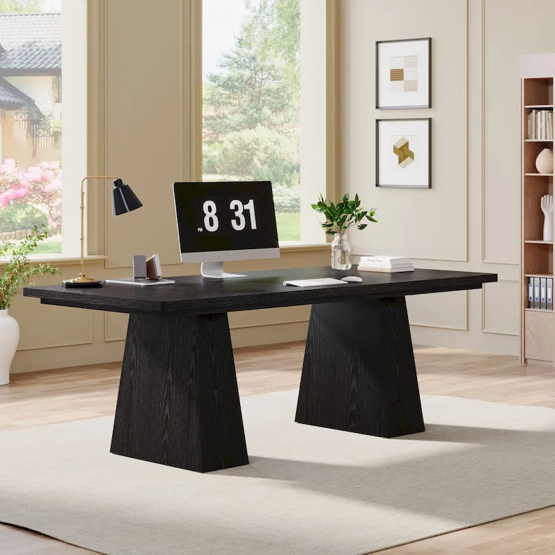Bureau rustique en bois de 160 cm – Grande surface d'écriture et poste de travail informatique