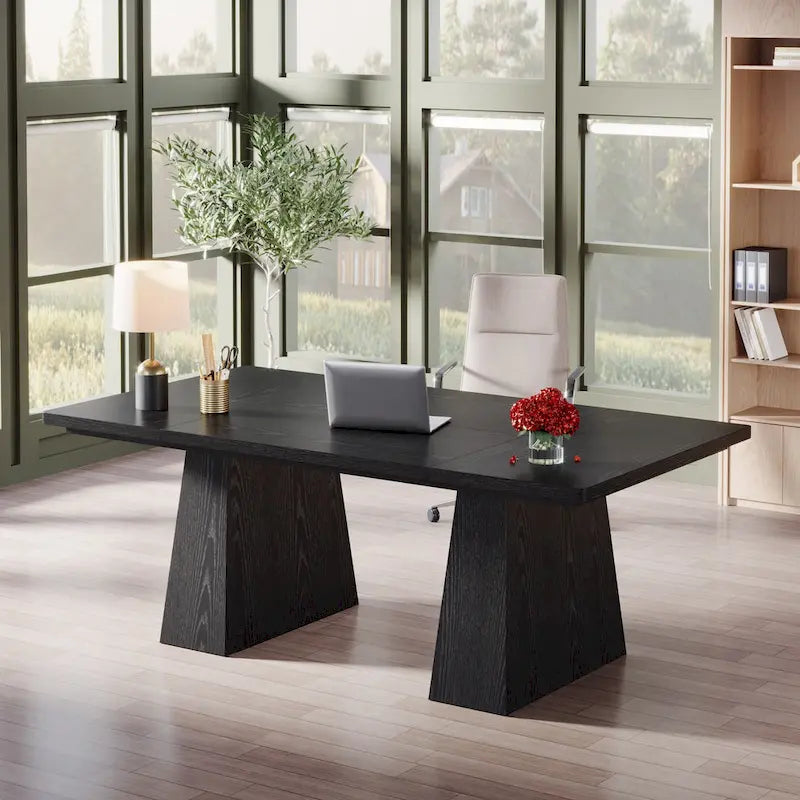 Bureau rustique en bois de 160 cm – Grande surface d'écriture et poste de travail informatique