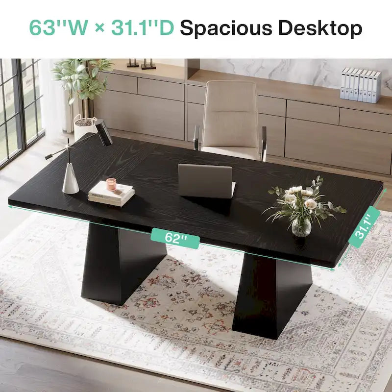 Bureau rustique en bois de 160 cm – Grande surface d'écriture et poste de travail informatique