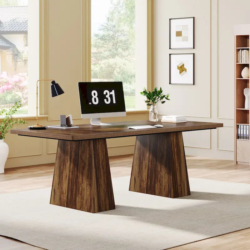 Bureau rustique en bois de 160 cm – Grande surface d'écriture et poste de travail informatique