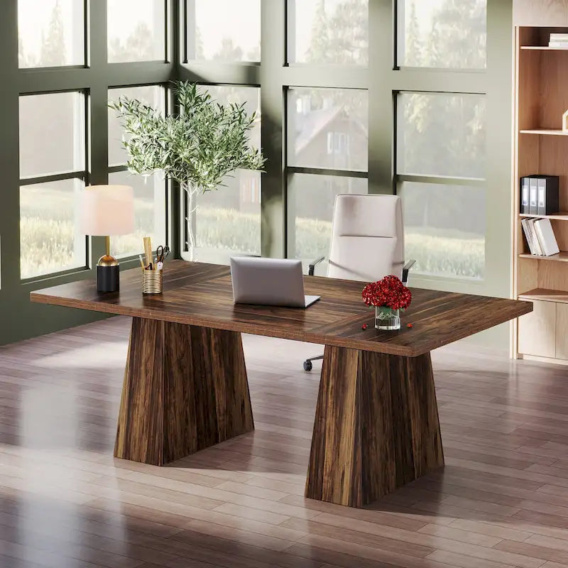 Bureau rustique en bois de 160 cm – Grande surface d'écriture et poste de travail informatique