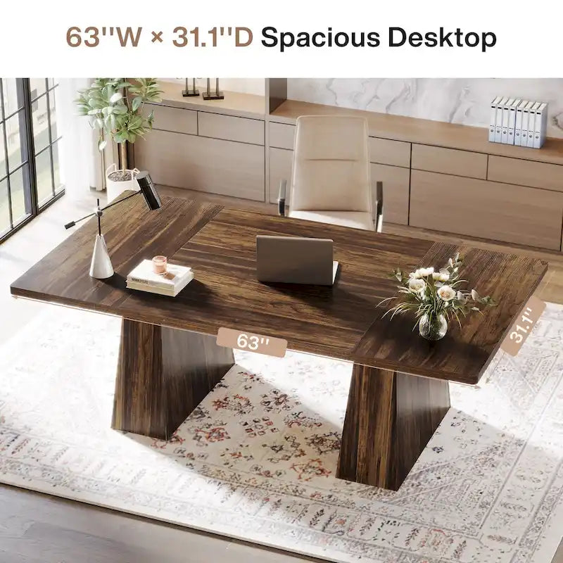 Bureau rustique en bois de 160 cm – Grande surface d'écriture et poste de travail informatique