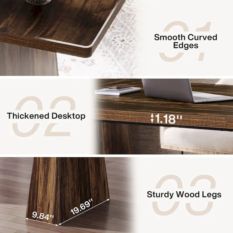 Bureau rustique en bois de 160 cm – Grande surface d'écriture et poste de travail informatique